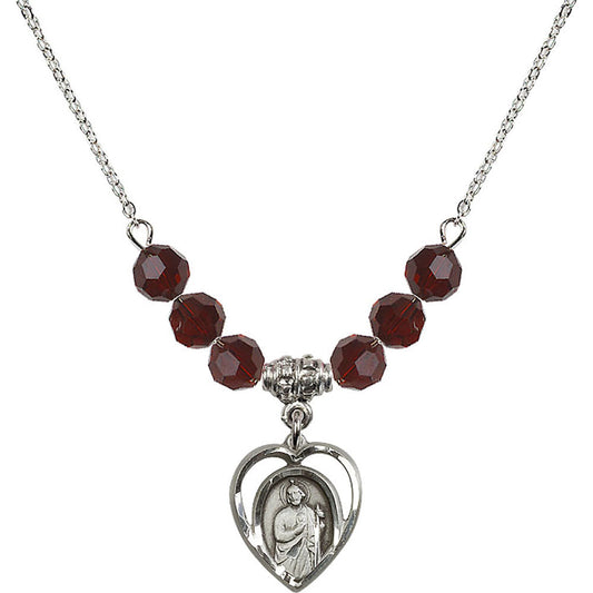 Sterling Silver Saint Jude Birthstone Necklace with Garnet Beads - 4128