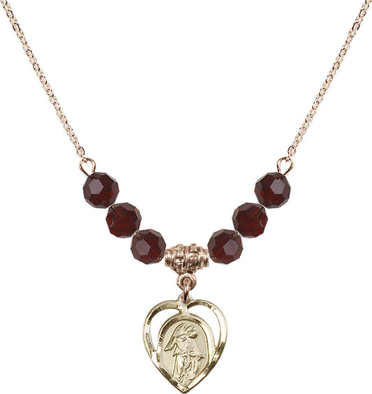 14kt Gold Filled Guardian Angel Birthstone Necklace with Garnet Beads - 4129