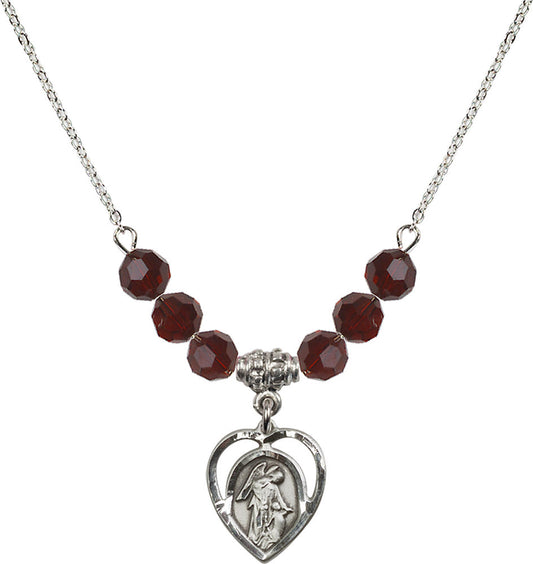 Sterling Silver Guardian Angel Birthstone Necklace with Garnet Beads - 4129