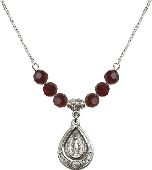 Sterling Silver Miraculous Birthstone Necklace with Garnet Beads - 4144