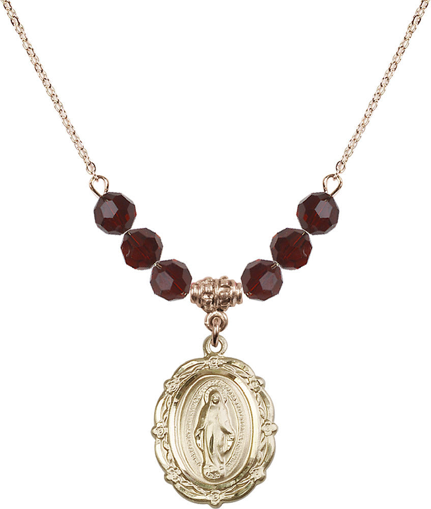 14kt Gold Filled Miraculous Birthstone Necklace with Garnet Beads - 4146