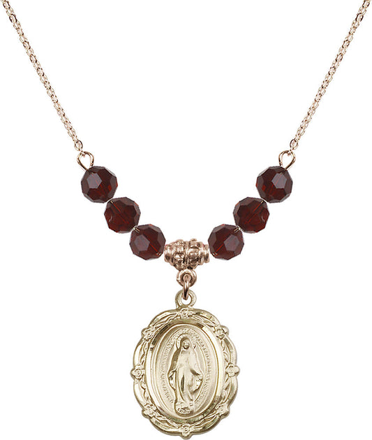 14kt Gold Filled Miraculous Birthstone Necklace with Garnet Beads - 4146