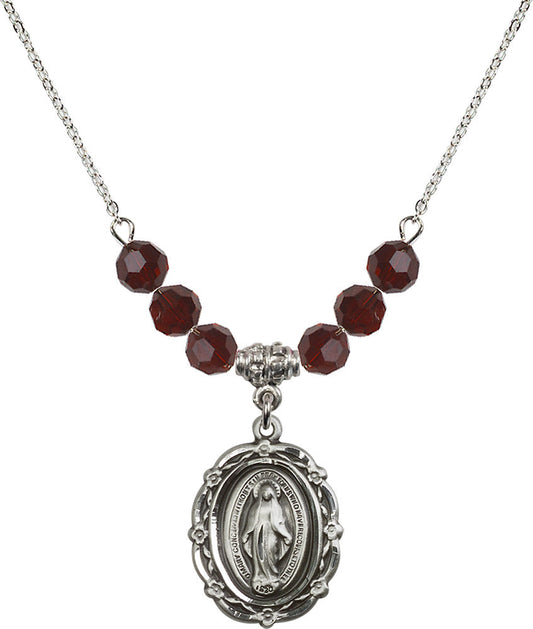 Sterling Silver Miraculous Birthstone Necklace with Garnet Beads - 4146