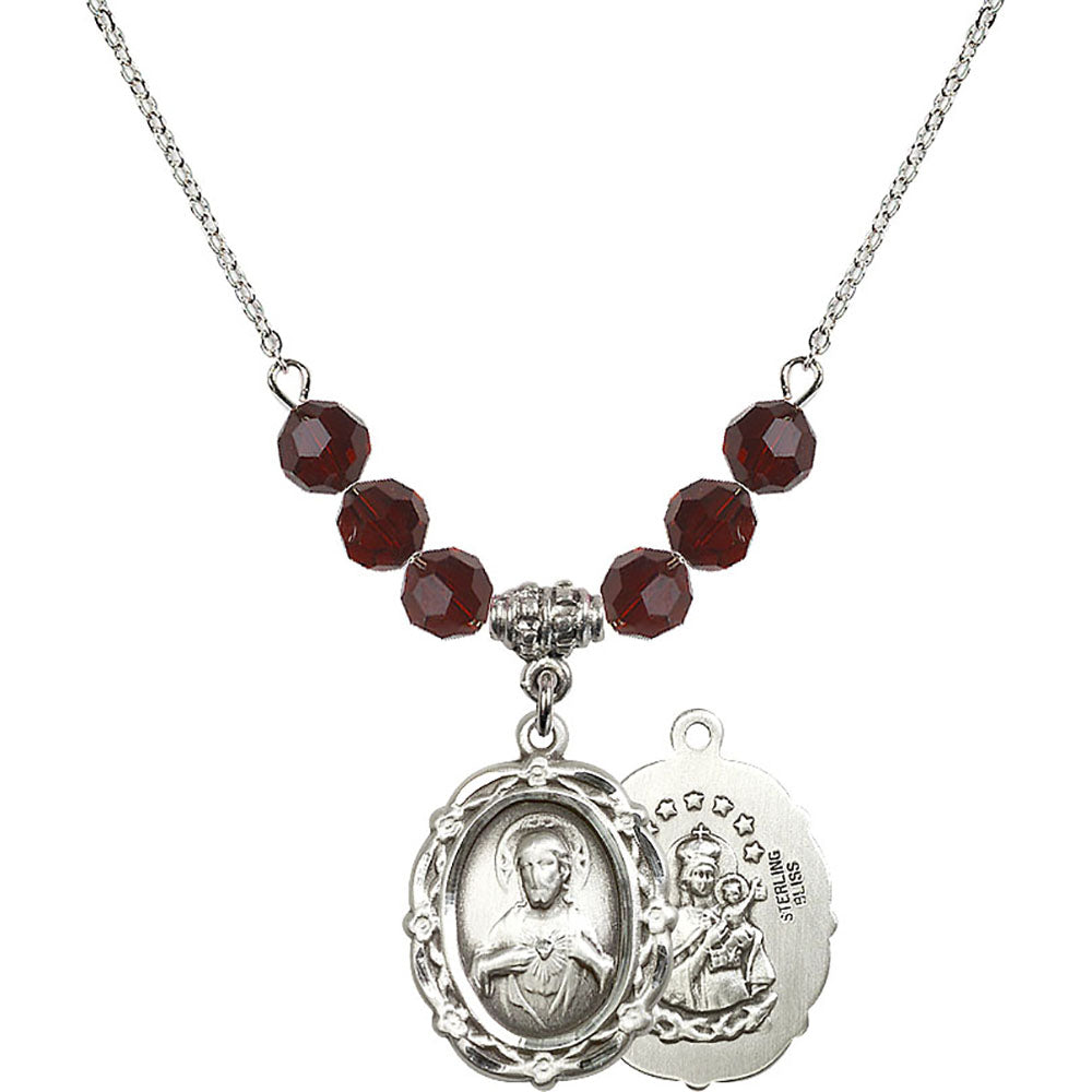 Sterling Silver Scapular Birthstone Necklace with Garnet Beads - 4146