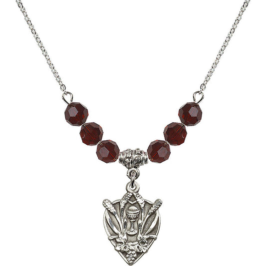 Sterling Silver Communion Birthstone Necklace with Garnet Beads - 4200