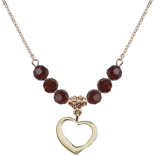 14kt Gold Filled Heart Birthstone Necklace with Garnet Beads - 4208