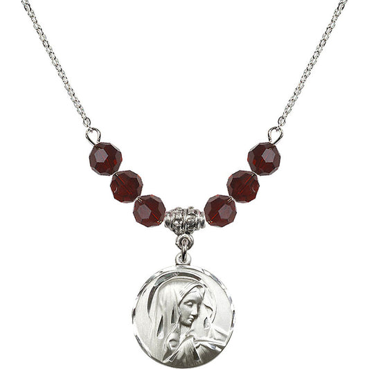 Sterling Silver Sorrowful Mother Birthstone Necklace with Garnet Beads - 4249