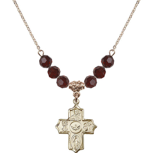 14kt Gold Filled 5-Way Birthstone Necklace with Garnet Beads - 4255