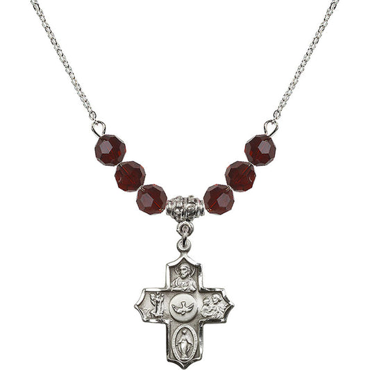 Sterling Silver 5-Way Birthstone Necklace with Garnet Beads - 4255