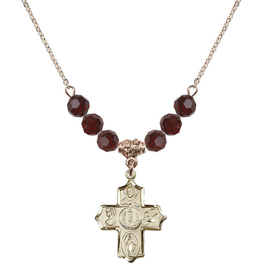 14kt Gold Filled 4-Way Birthstone Necklace with Garnet Beads - 4256