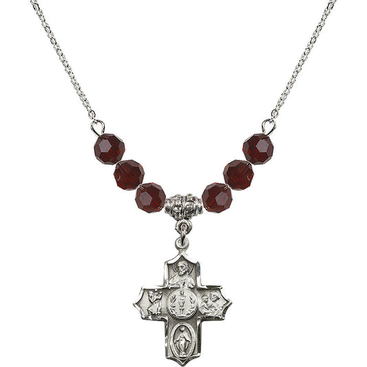 Sterling Silver 4-Way Birthstone Necklace with Garnet Beads - 4256
