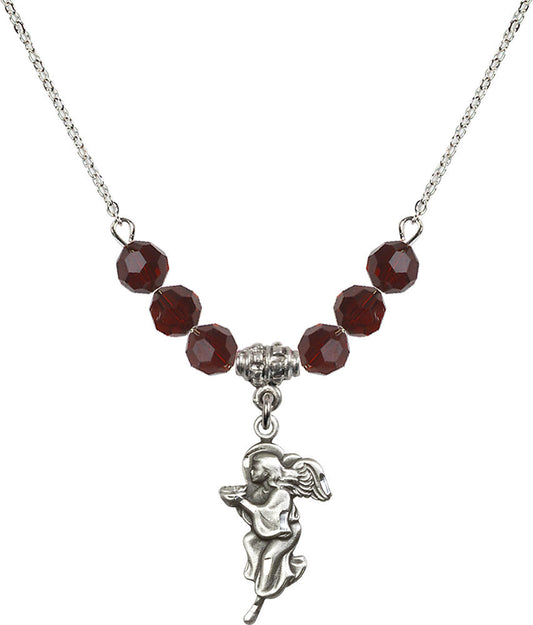 Sterling Silver Guardian Angel Birthstone Necklace with Garnet Beads - 4260