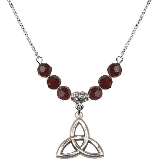 Sterling Silver Trinity Irish Knot Birthstone Necklace with Garnet Beads - 5101