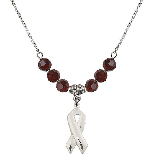 Sterling Silver Cancer Awareness Birthstone Necklace with Garnet Beads - 5150