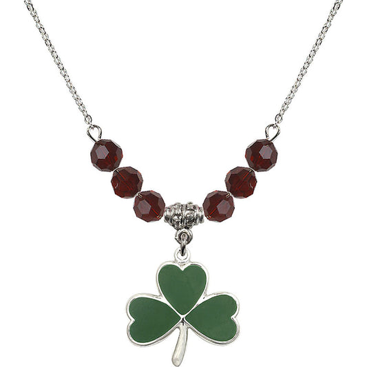 Sterling Silver Shamrock Birthstone Necklace with Garnet Beads - 5248
