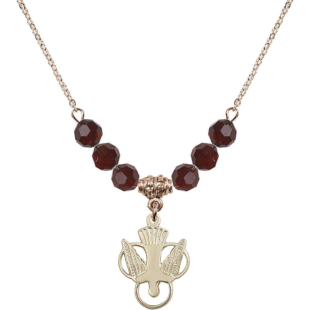 14kt Gold Filled Holy Spirit Birthstone Necklace with Garnet Beads - 5430