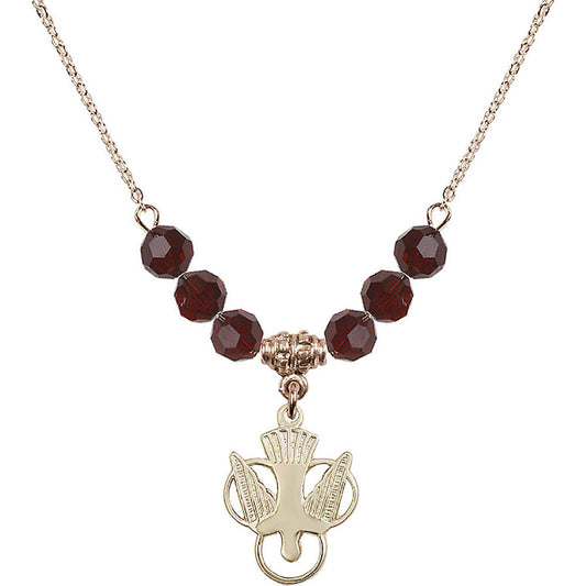 14kt Gold Filled Holy Spirit Birthstone Necklace with Garnet Beads - 5430