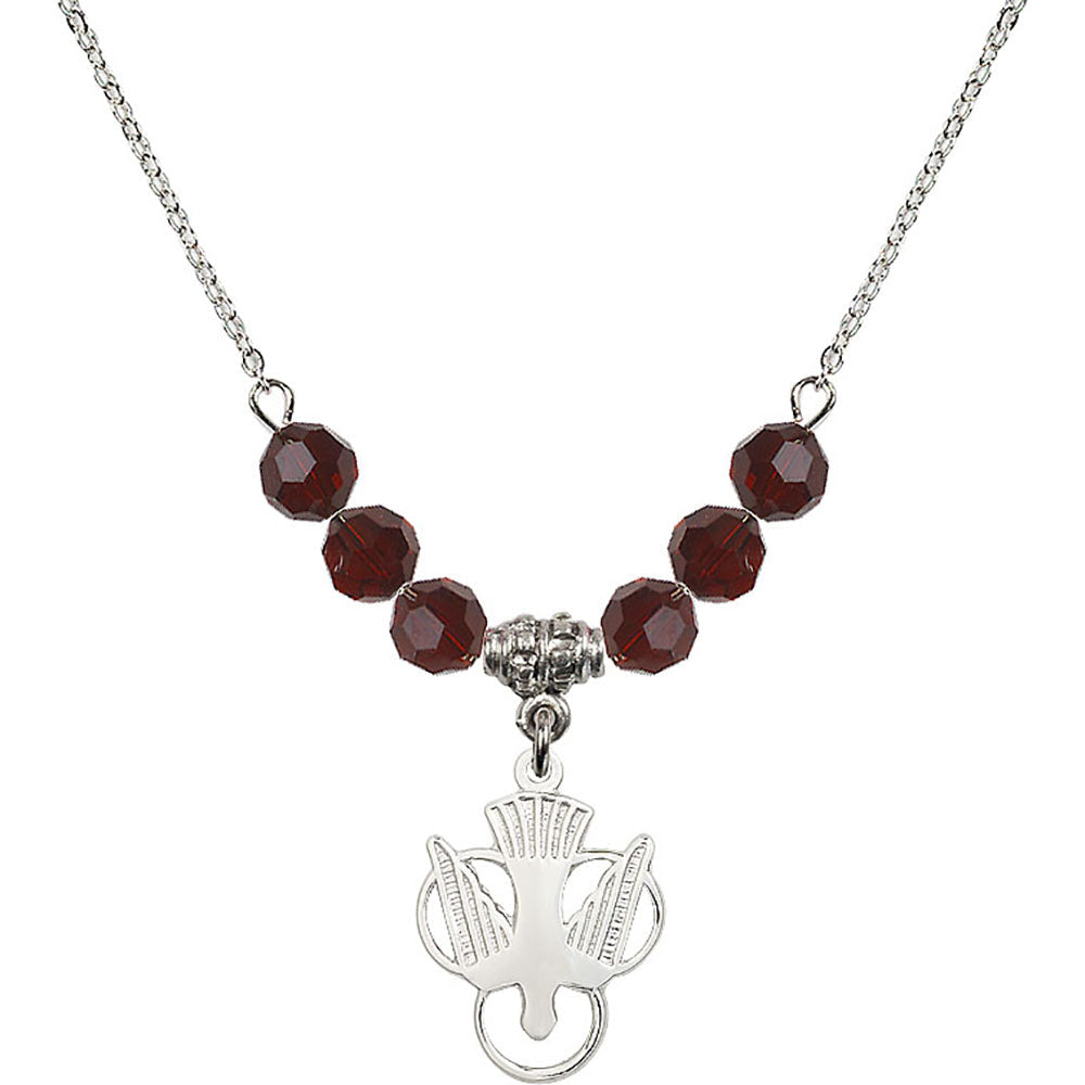 Sterling Silver Holy Spirit Birthstone Necklace with Garnet Beads - 5430