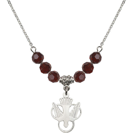 Sterling Silver Holy Spirit Birthstone Necklace with Garnet Beads - 5430