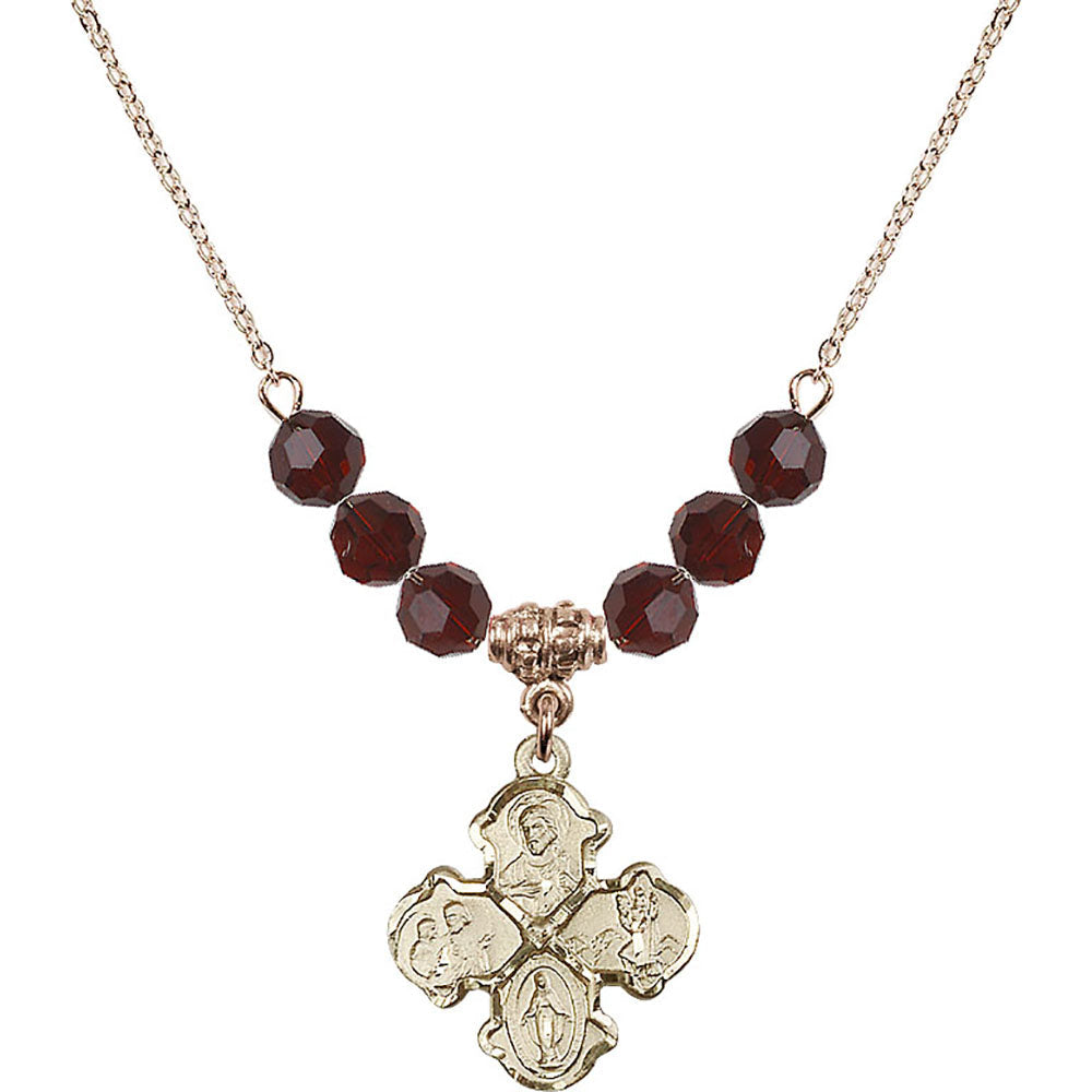 14kt Gold Filled 4-Way Birthstone Necklace with Garnet Beads - 5441