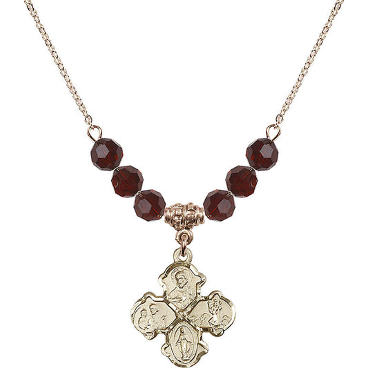 14kt Gold Filled 4-Way Birthstone Necklace with Garnet Beads - 5441