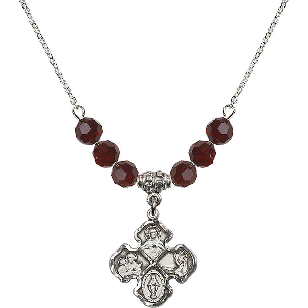 Sterling Silver 4-Way Birthstone Necklace with Garnet Beads - 5441
