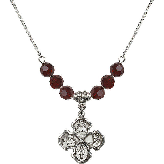 Sterling Silver 4-Way Birthstone Necklace with Garnet Beads - 5441
