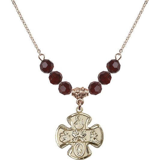 14kt Gold Filled 5-Way Birthstone Necklace with Garnet Beads - 5443