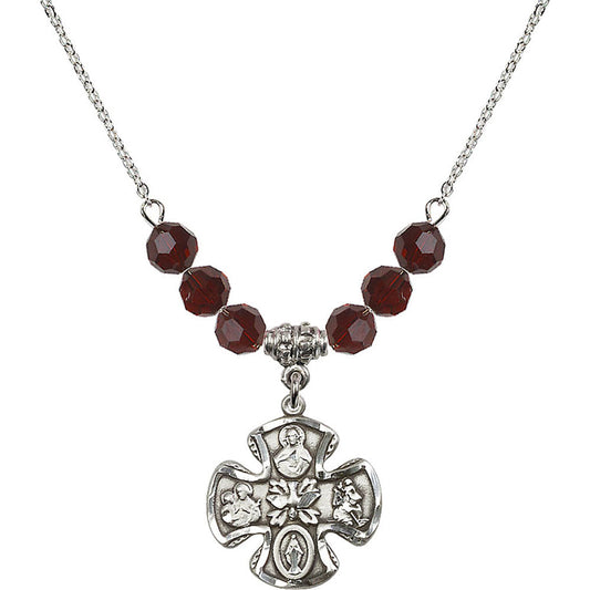 Sterling Silver 5-Way Birthstone Necklace with Garnet Beads - 5443