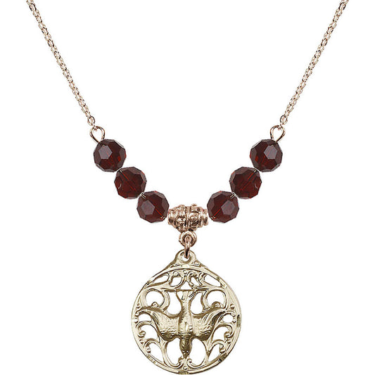 14kt Gold Filled Holy Spirit Birthstone Necklace with Garnet Beads - 5655