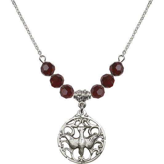 Sterling Silver Holy Spirit Birthstone Necklace with Garnet Beads - 5655