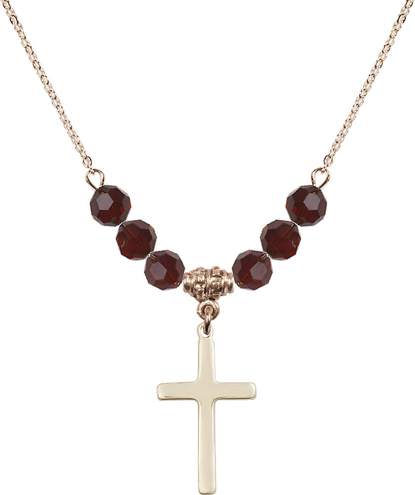 14kt Gold Filled Cross Birthstone Necklace with Garnet Beads - 5670
