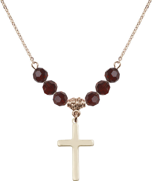 14kt Gold Filled Cross Birthstone Necklace with Garnet Beads - 5670
