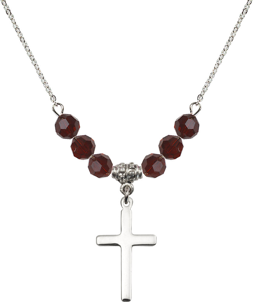 Sterling Silver Cross Birthstone Necklace with Garnet Beads - 5670