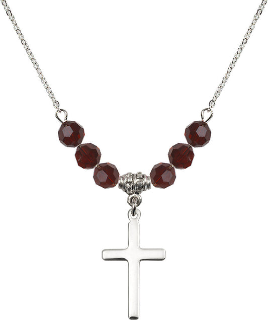 Sterling Silver Cross Birthstone Necklace with Garnet Beads - 5670