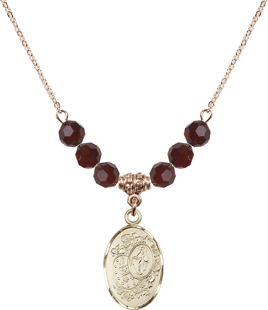 14kt Gold Filled Miraculous Birthstone Necklace with Garnet Beads - 5682