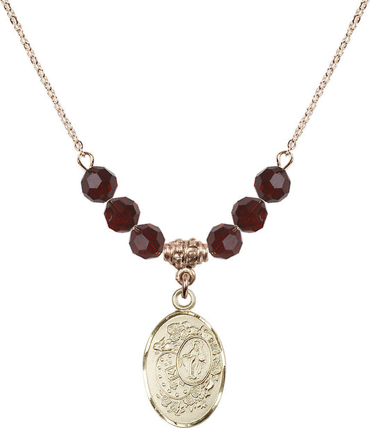 14kt Gold Filled Miraculous Birthstone Necklace with Garnet Beads - 5682
