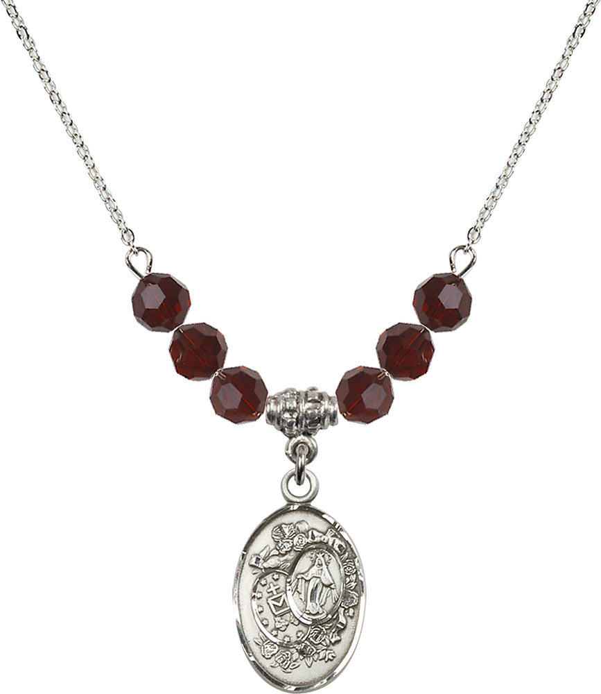 Sterling Silver Miraculous Birthstone Necklace with Garnet Beads - 5682
