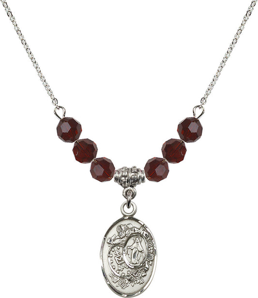 Sterling Silver Miraculous Birthstone Necklace with Garnet Beads - 5682