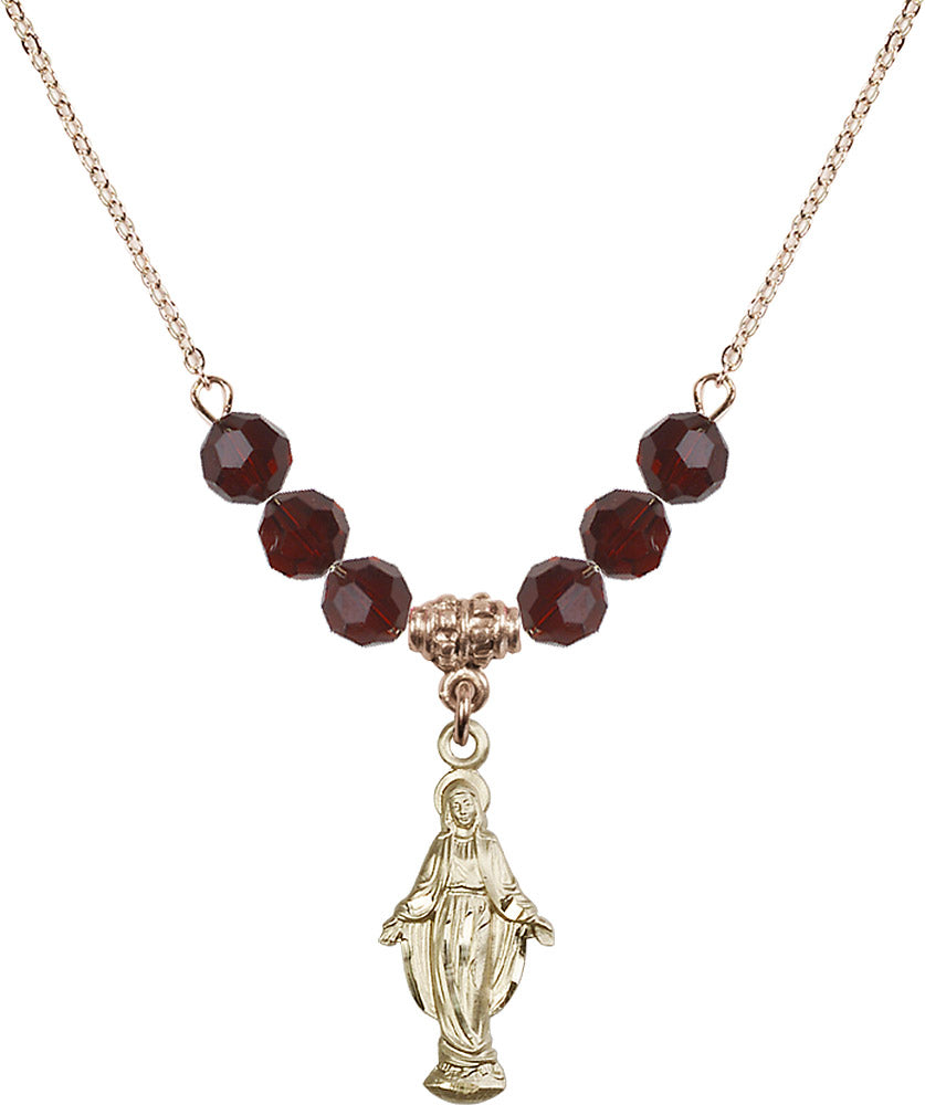 14kt Gold Filled Miraculous Birthstone Necklace with Garnet Beads - 5900