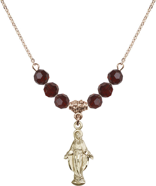 14kt Gold Filled Miraculous Birthstone Necklace with Garnet Beads - 5900