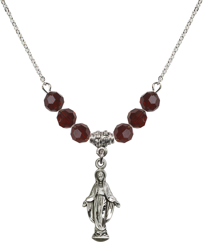 Sterling Silver Miraculous Birthstone Necklace with Garnet Beads - 5900