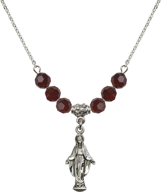 Sterling Silver Miraculous Birthstone Necklace with Garnet Beads - 5900