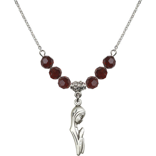 Sterling Silver Madonna Birthstone Necklace with Garnet Beads - 5907