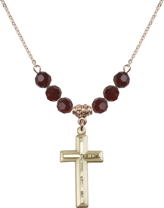 14kt Gold Filled Cross Birthstone Necklace with Garnet Beads - 6000