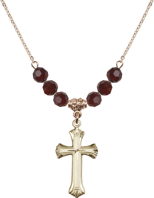 14kt Gold Filled Cross Birthstone Necklace with Garnet Beads - 6013