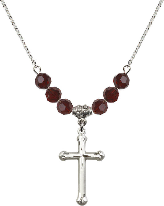 Sterling Silver Cross Birthstone Necklace with Garnet Beads - 6022