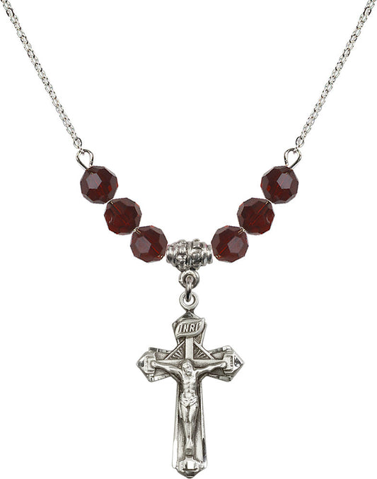 Sterling Silver Crucifix Birthstone Necklace with Garnet Beads - 6092