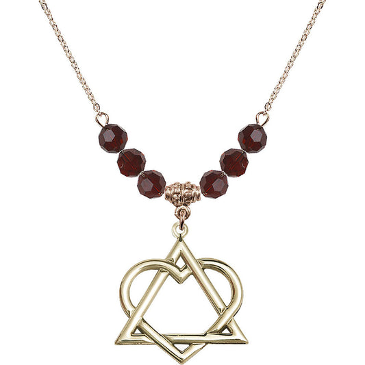 14kt Gold Filled Adoption Heart Birthstone Necklace with Garnet Beads - 6210