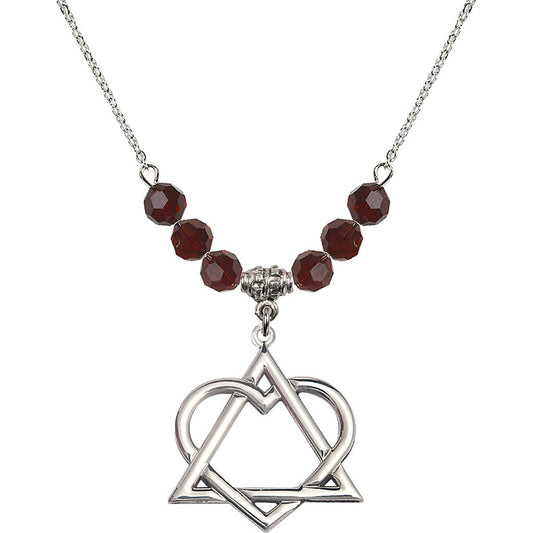 Sterling Silver Adoption Heart Birthstone Necklace with Garnet Beads - 6210